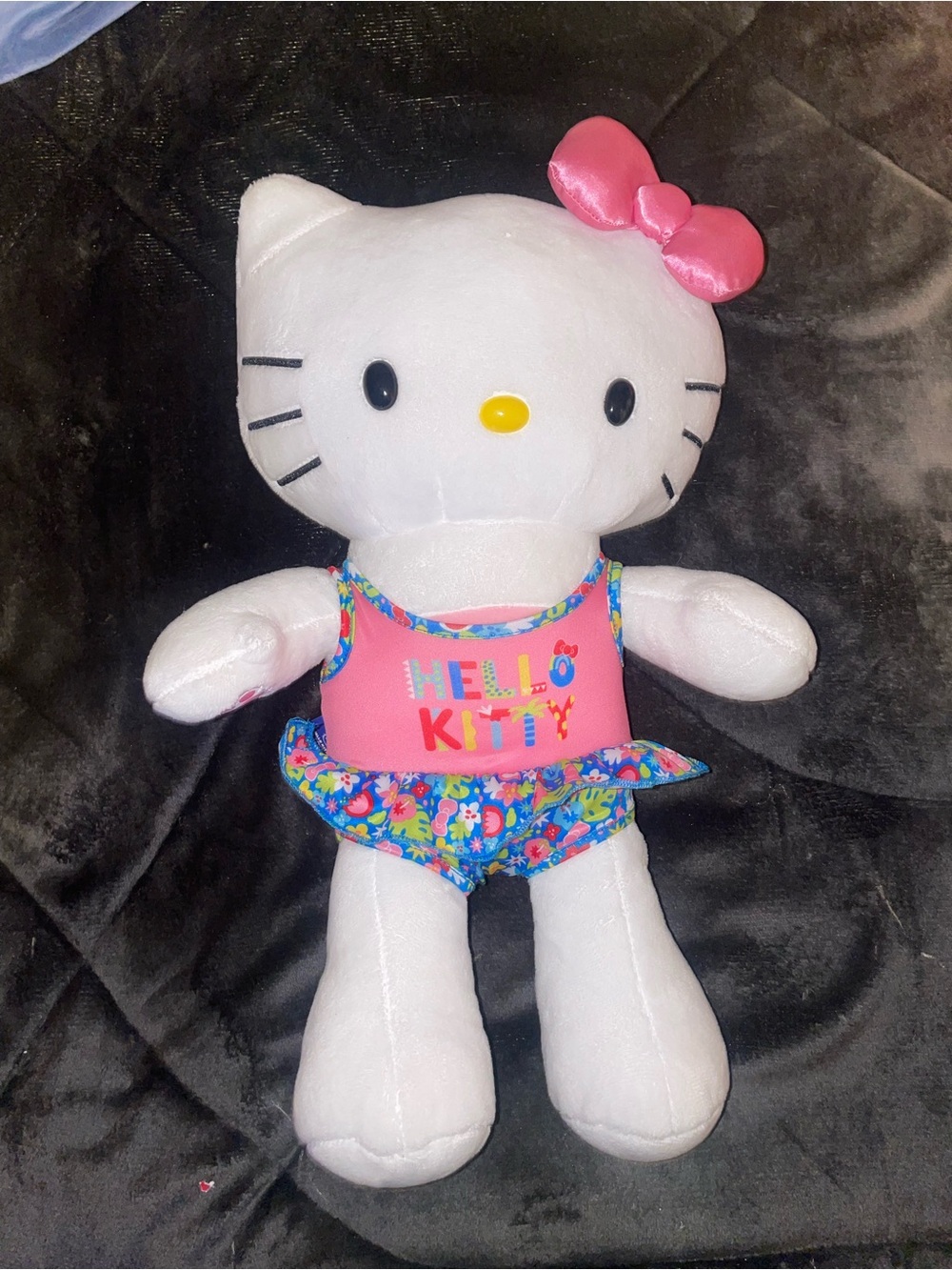 Hello Kitty White build a bear Plush with Pink Bow and Floral Swimsuit